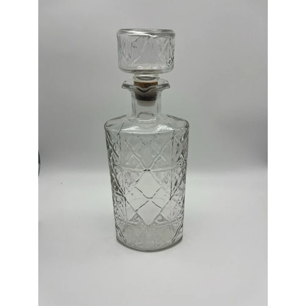 Vintage Diamond Quilted Pattern Glass Decanter with stopper